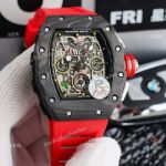 Best Richard Mille Replica Watches RM 11-03 Red Rubber Band Carbon Fiber Watch Automatic